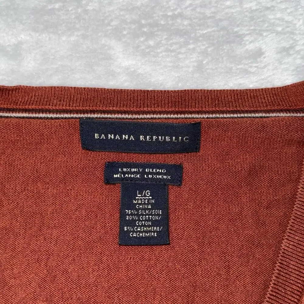 Banana Republic Sweater Luxury Blend V-Neck Cashmere Cotton Silk Size L Casual